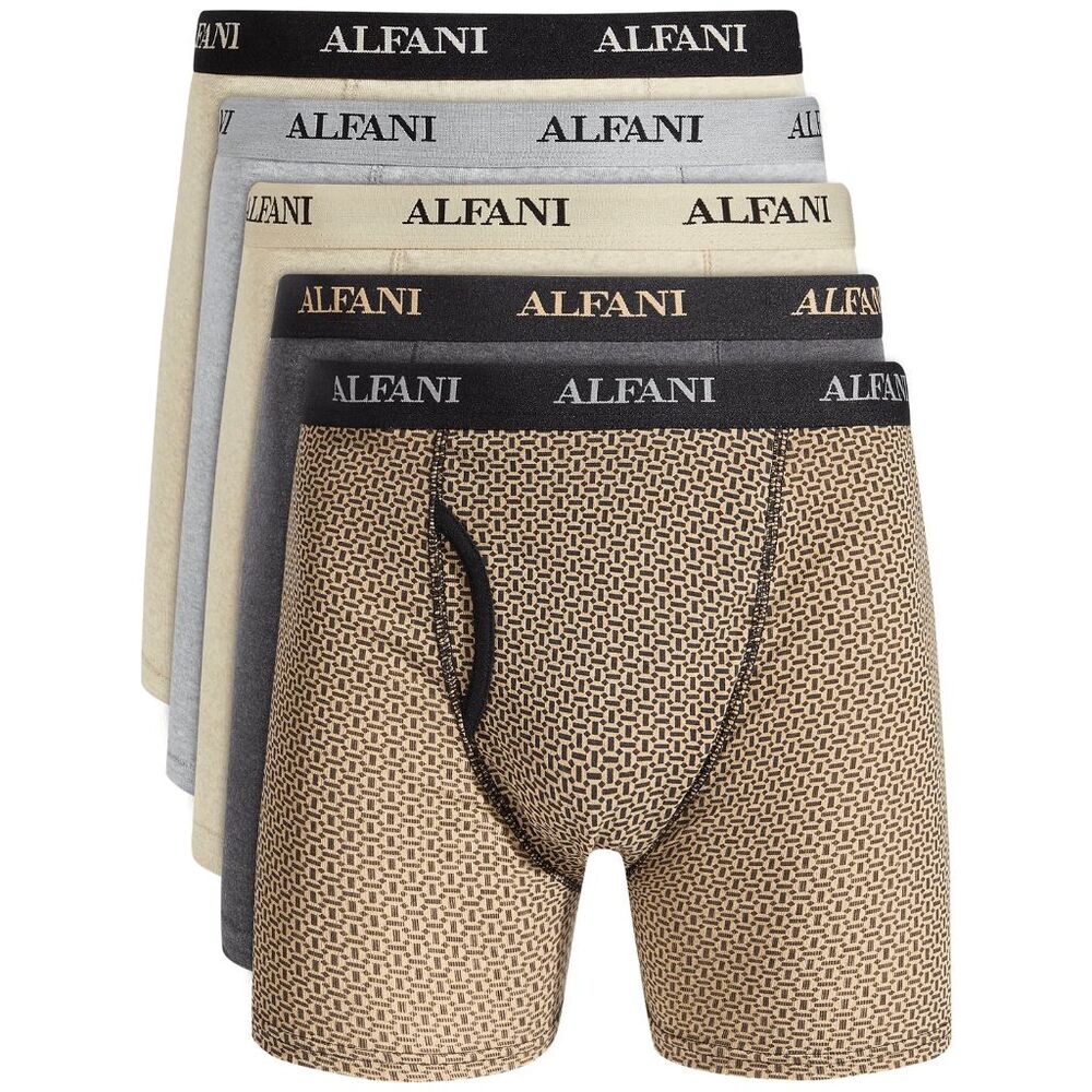 ALFATECH by ALFANI Men's 5-Pk. Moisture-Wicking Boxer Briefs - Black/Tan XL